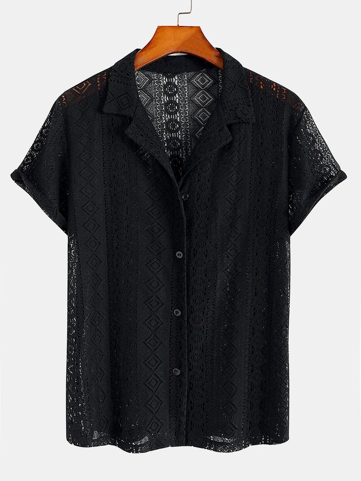 Geometrisch Textuur Cubaanse Shirt & Rechte Linnen Broek