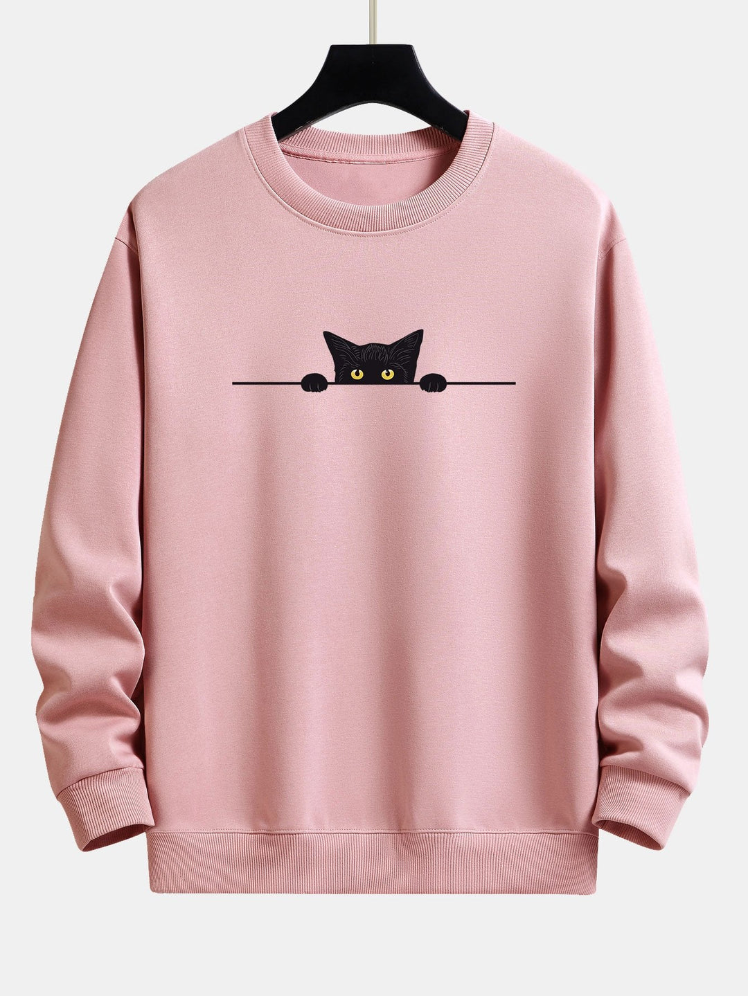 Zwarte Kat Print Relax Fit Sweatshirt & Joggingbroek