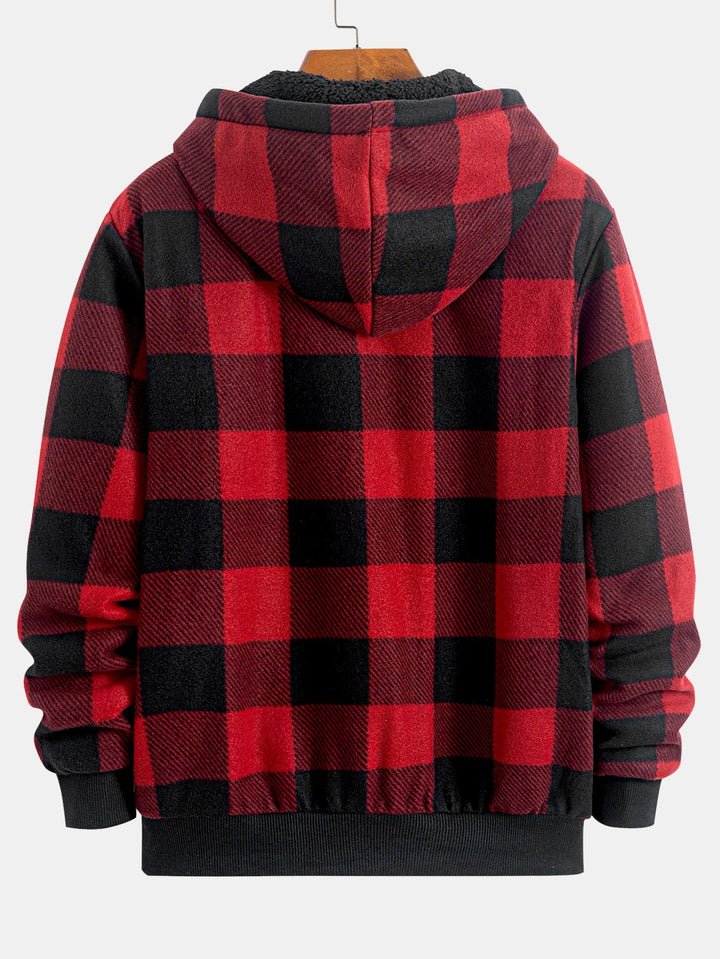 Teddy Fleece Gevoerde Flanellen Ruit Hoodie