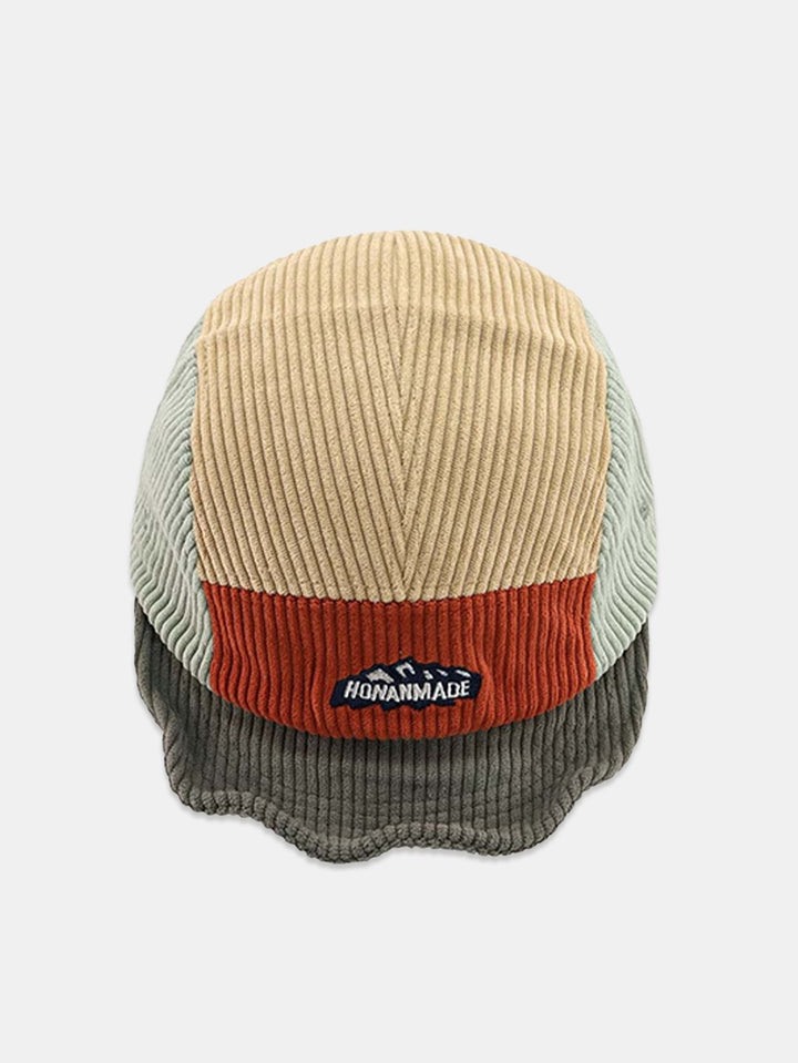 Slogan Patroon Kleur Blok Corduroy Baseball Cap