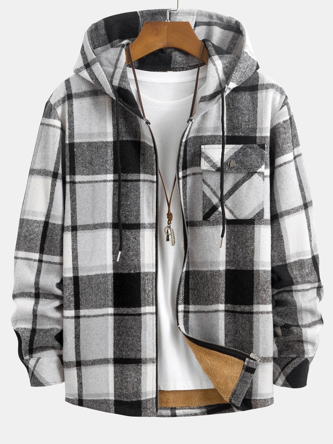 Teddy Gevoerde Flanellen Geruite Hoodie Shirt