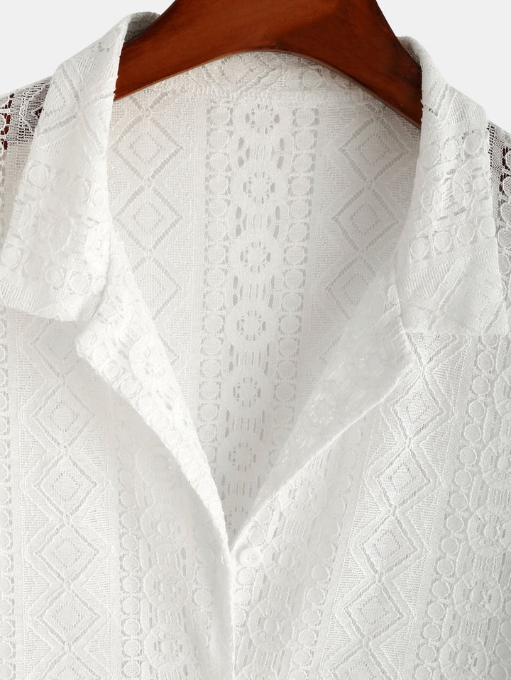 Geometrisch Textuur Cubaanse Shirt & Rechte Linnen Broek