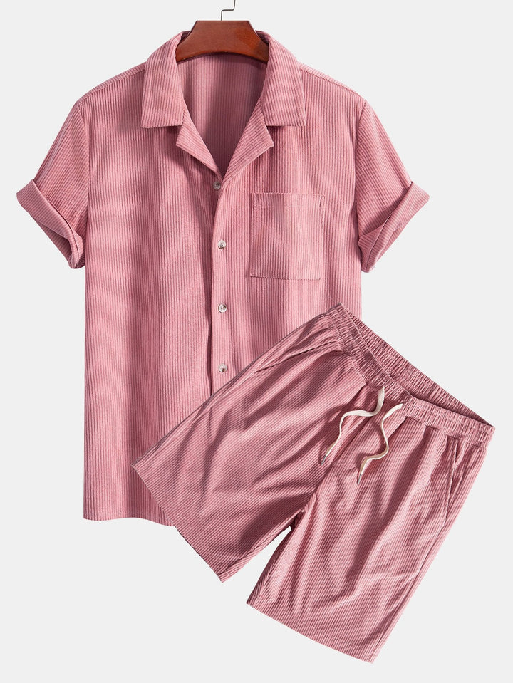 Korte Mouwen Corduroy Cubaanse Shirt & Shorts