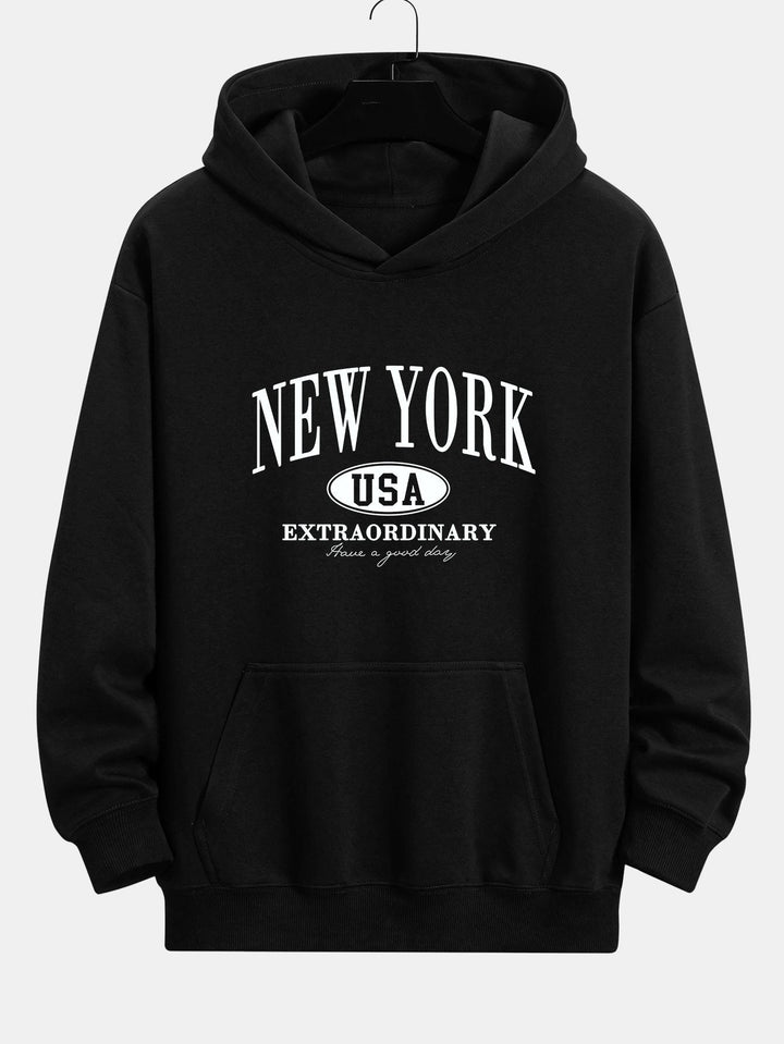 New York Print Relax Fit Hoodie & Rechte Pijpen Corduroy Broek