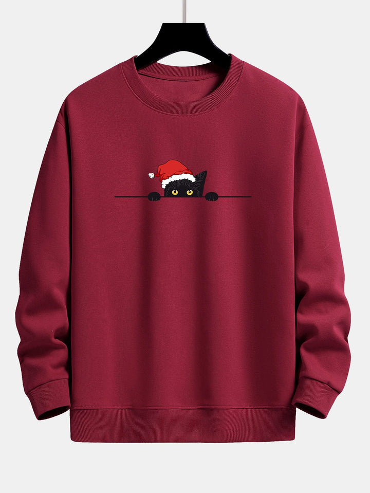 Kerst Zwarte Kat Print Relax Fit Sweatshirt