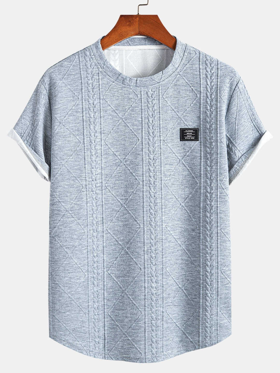 Korte Mouw Geometrisch Jacquard Boog Hem T-Shirt