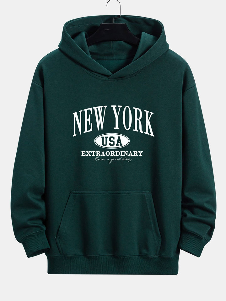 New York Print Relax Fit Hoodie & Rechte Pijpen Corduroy Broek