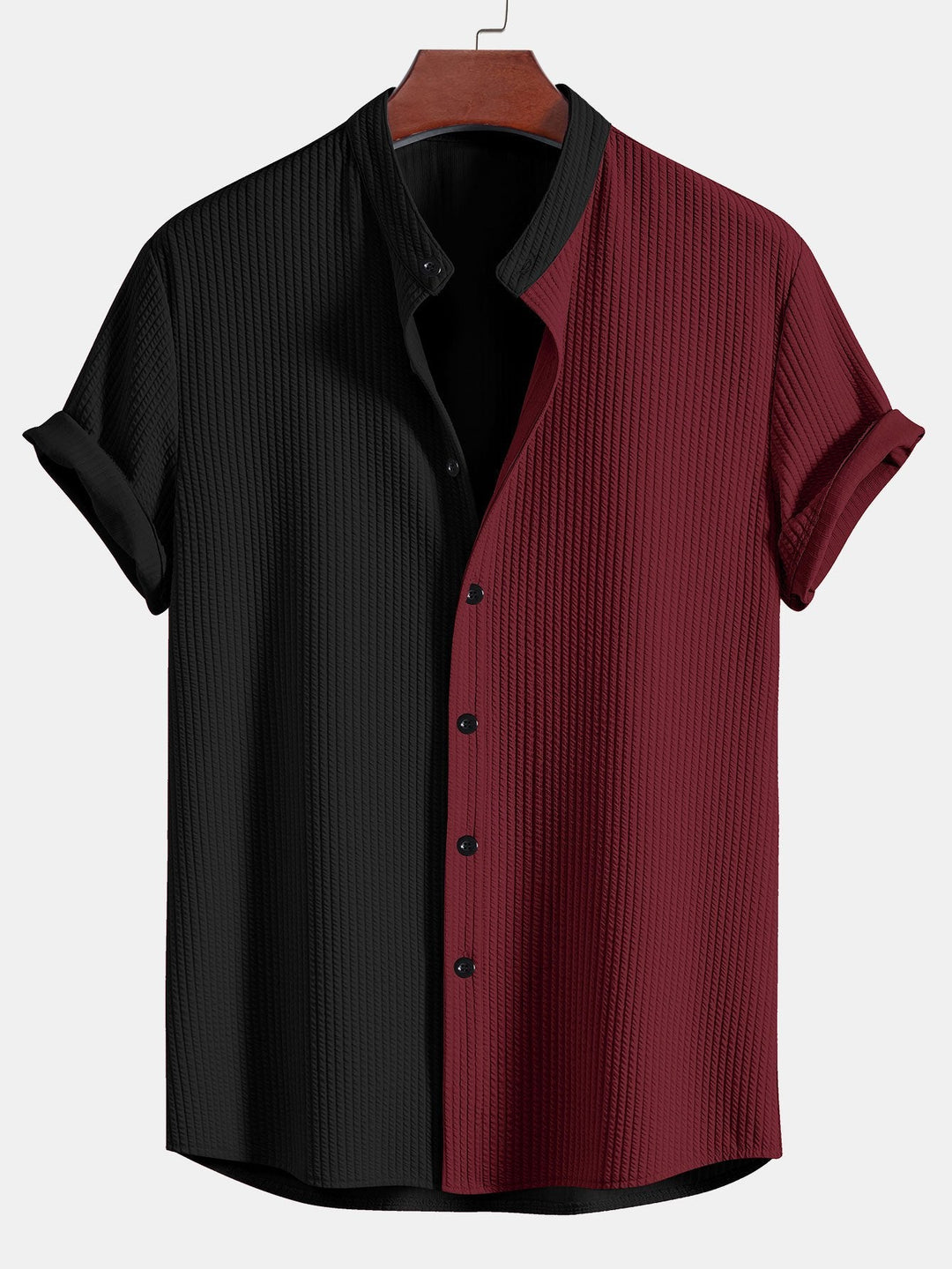 Twee Kleur Spier Fit Geribbelde Staande Kraag Shirt & Shorts