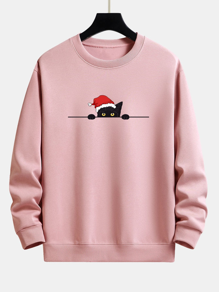 Kerst Zwarte Kat Print Relax Fit Sweatshirt