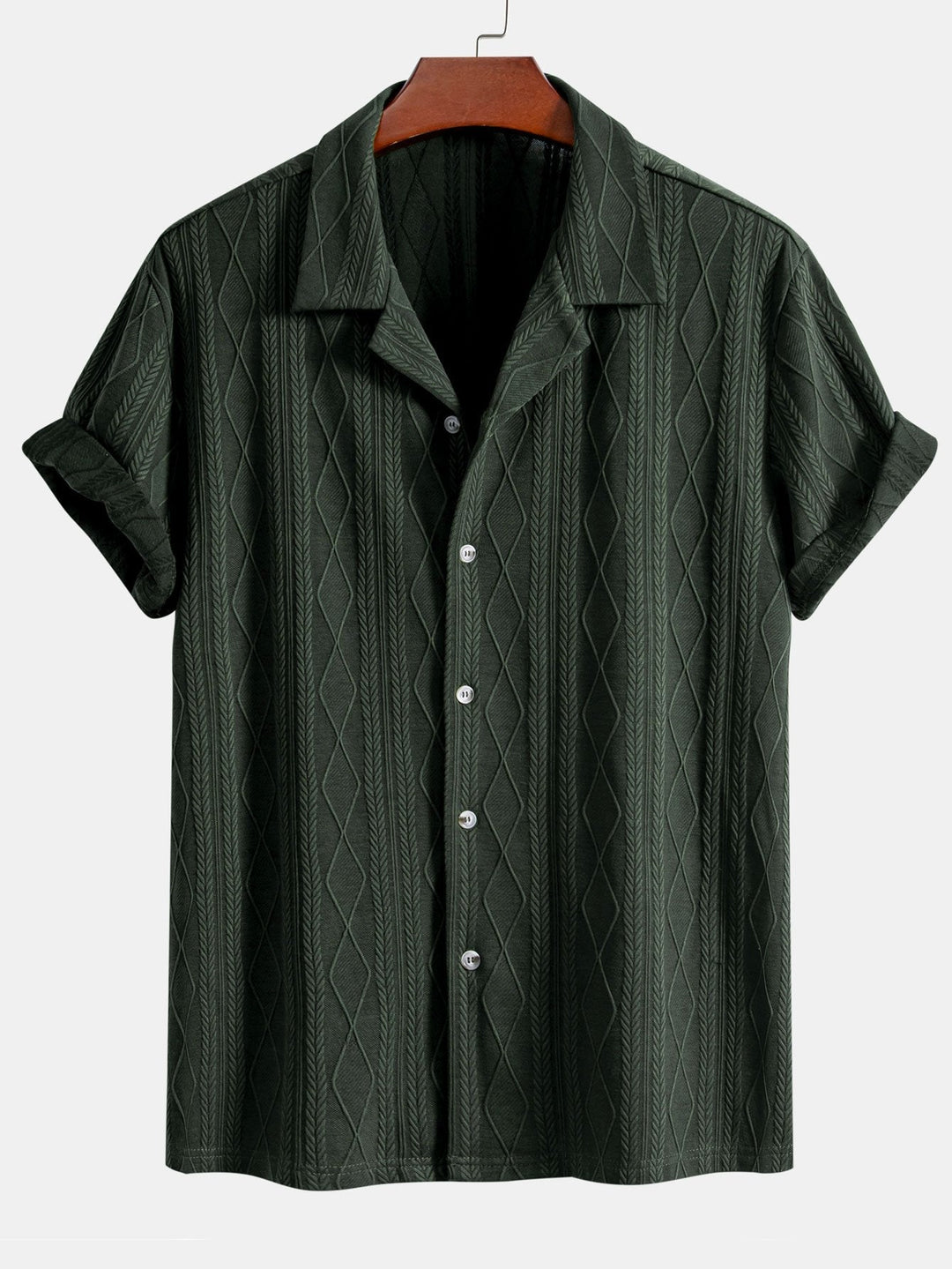 Gebreide Geometrische Ruit Jacquard Cubaanse Shirt & Rechte Linnen Broek