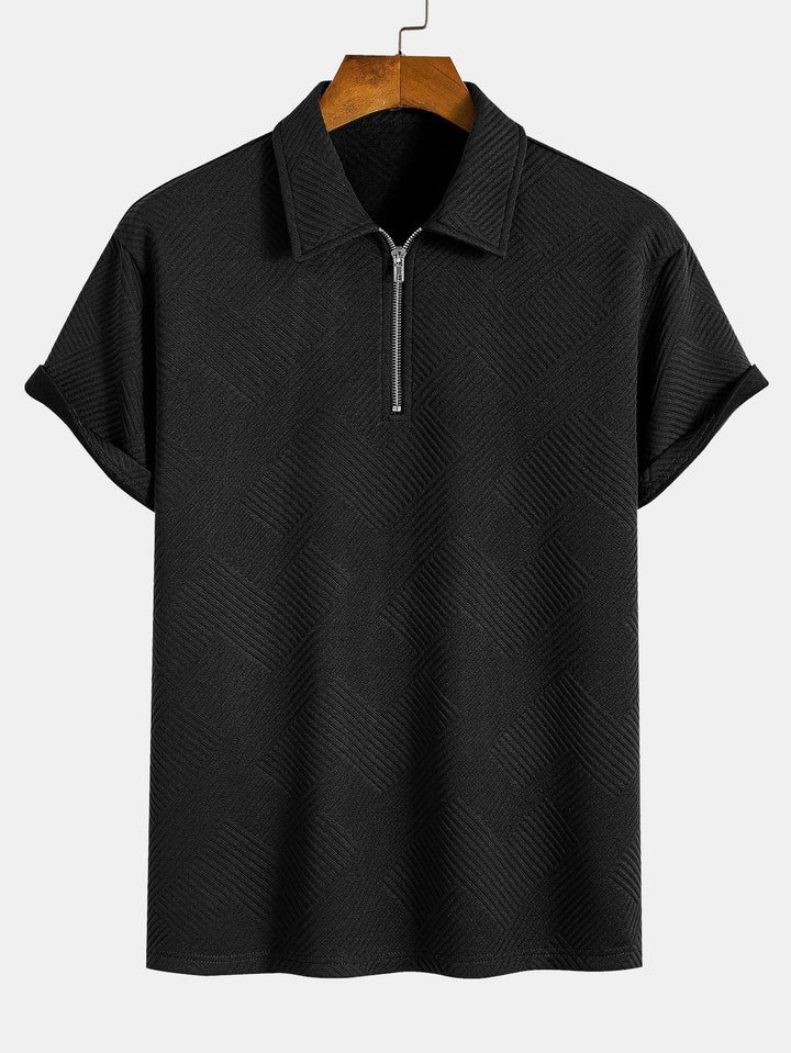 Stripe Jacquard Zip Up Polo & Shorts