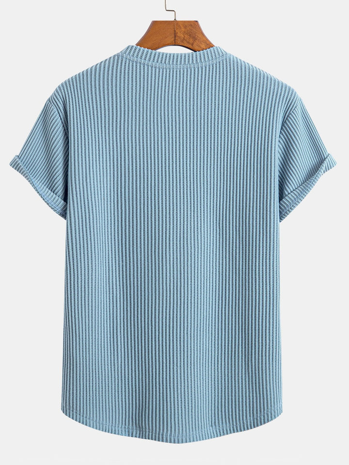 Gebreid Wafel Boog Hem T-Shirt & Trekkoord Wafel Korte Broek