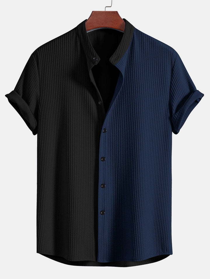 Twee Kleur Spier Fit Geribbelde Staande Kraag Shirt & Shorts