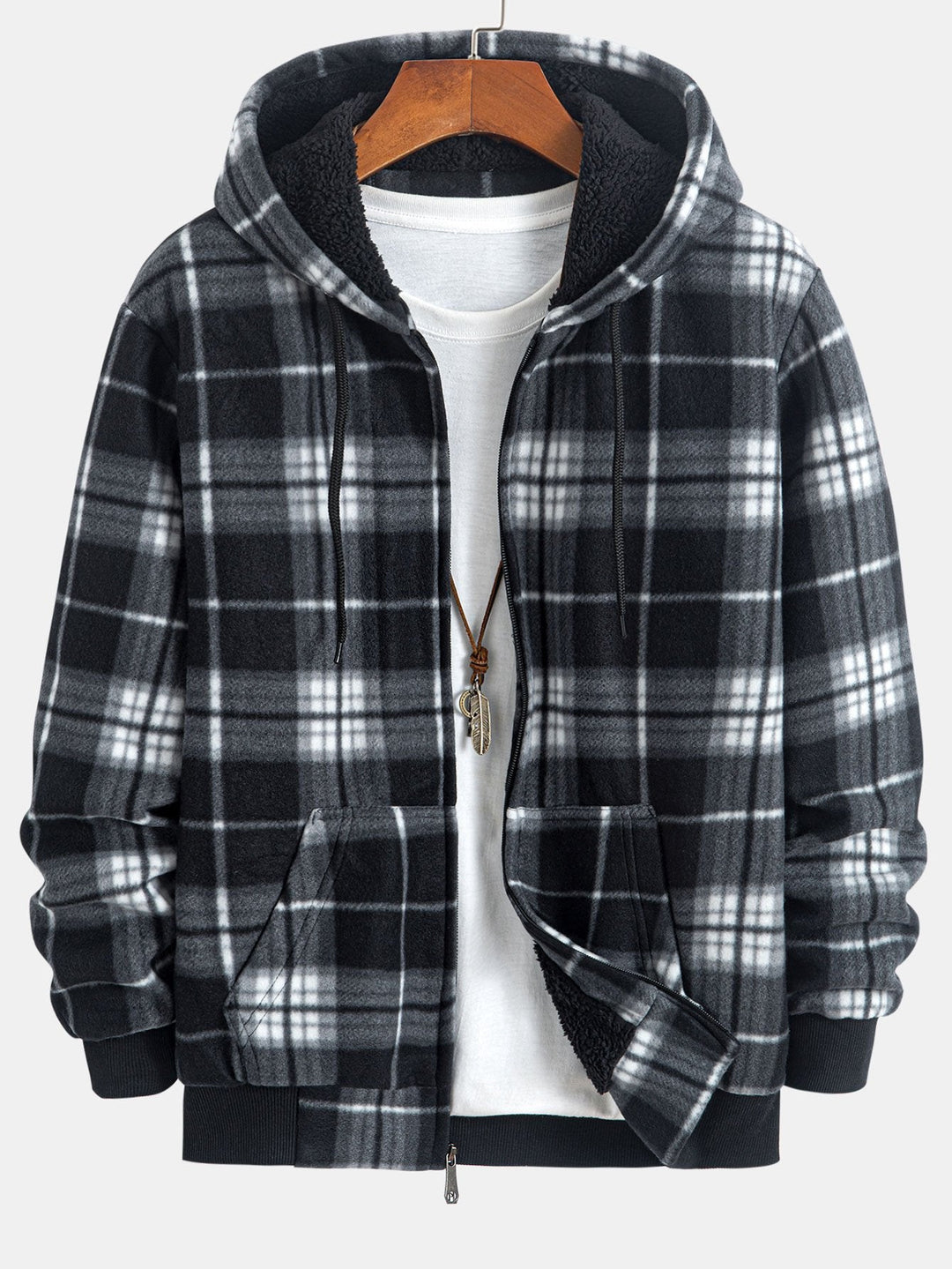 Teddy Fleece Gevoerde Flanellen Ruit Hoodie