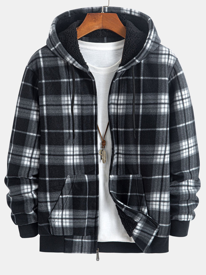 Teddy Fleece Gevoerde Flanellen Ruit Hoodie