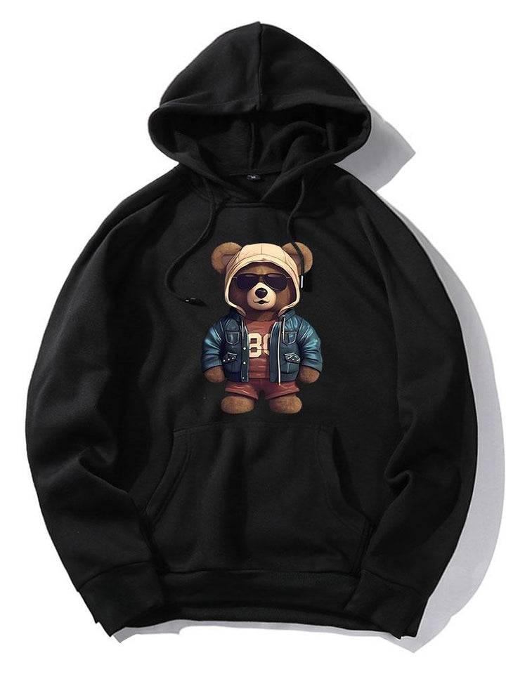 Bear In Leather Jacket Print Hoodie & Jogger Pants
