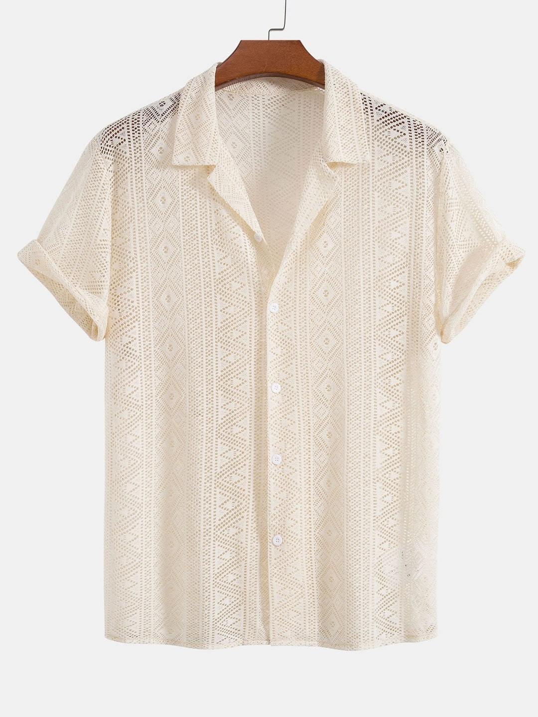 Korte Mouwen Geometrisch Textuur Cuban Shirt & Linnen Katoen Gemengde Cropped Broek