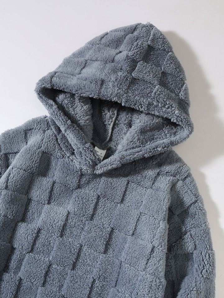 Relaxed Fit Checkerboard Teddy Hoodie