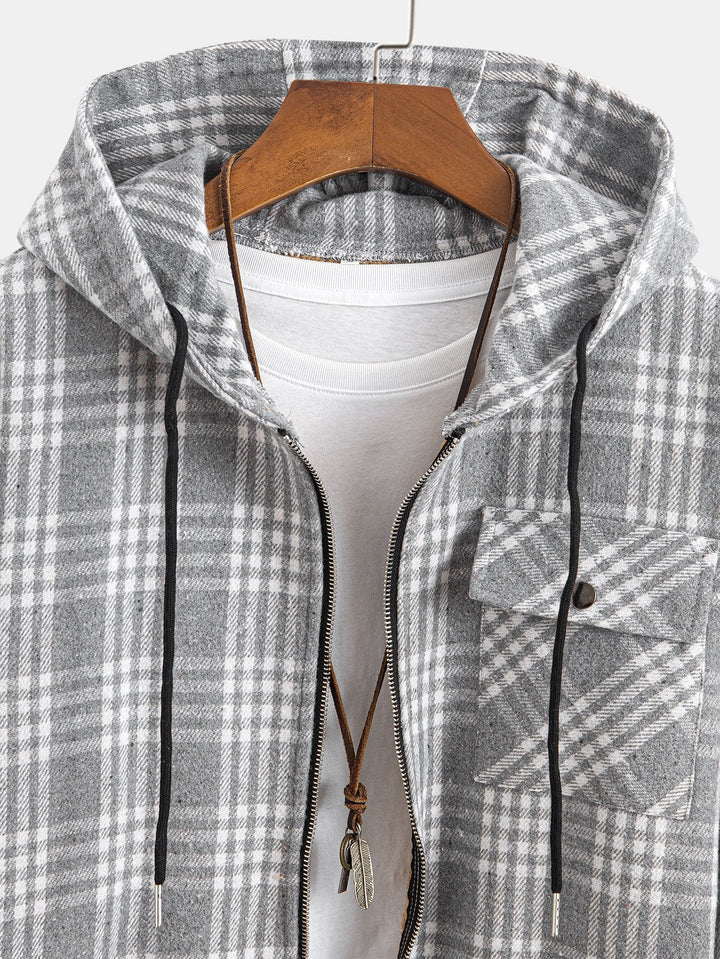 Teddy Gevoerde Flanellen Geruite Hoodie Shirt