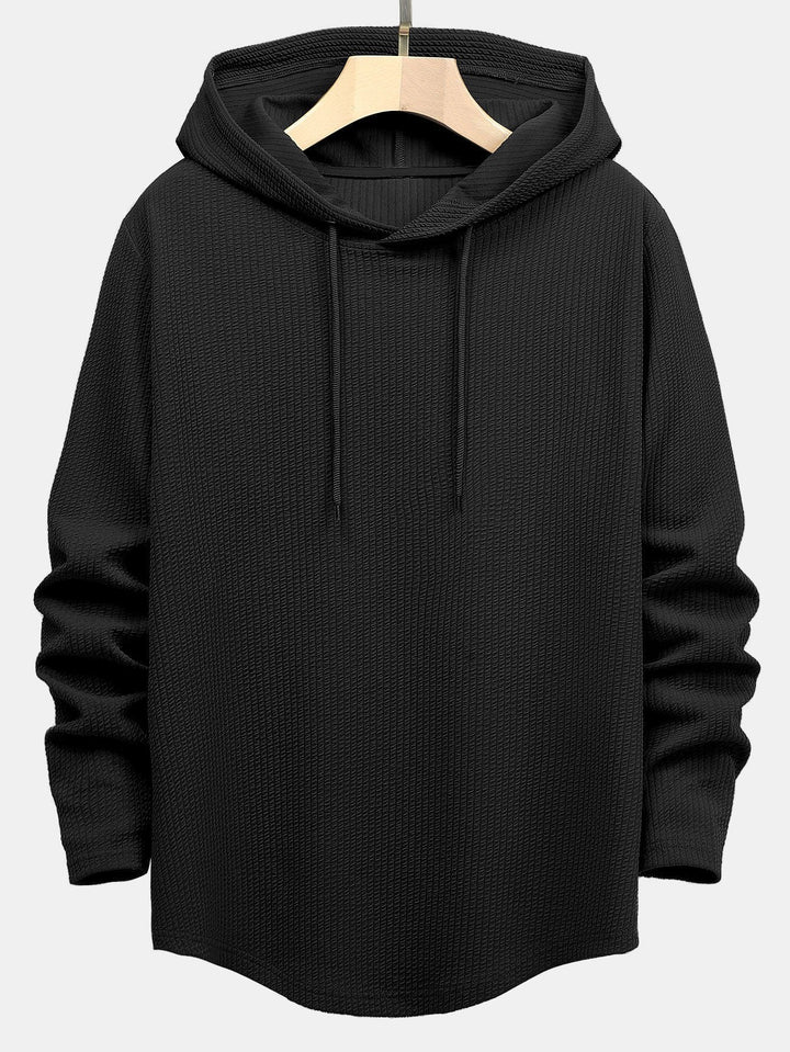 Langsleeve Muscle Fit Geribbelde Boog Hem Hoodie T-Shirt