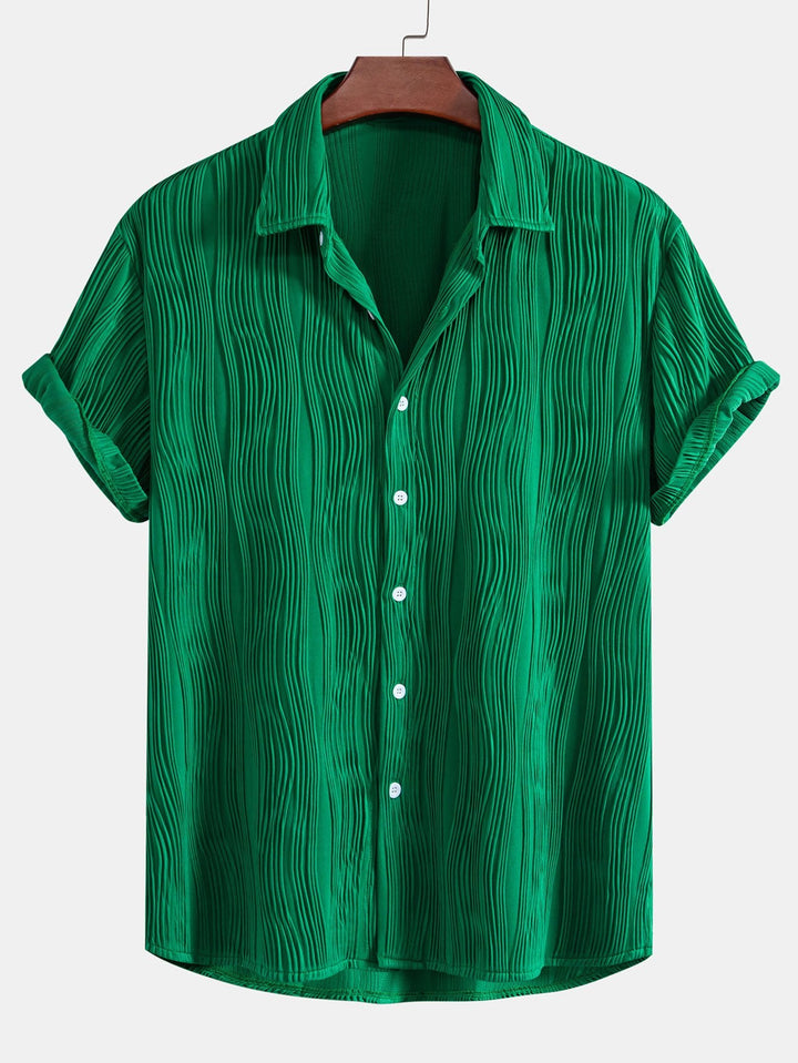 Wavy Texture Button-Up Shirt & Shorts