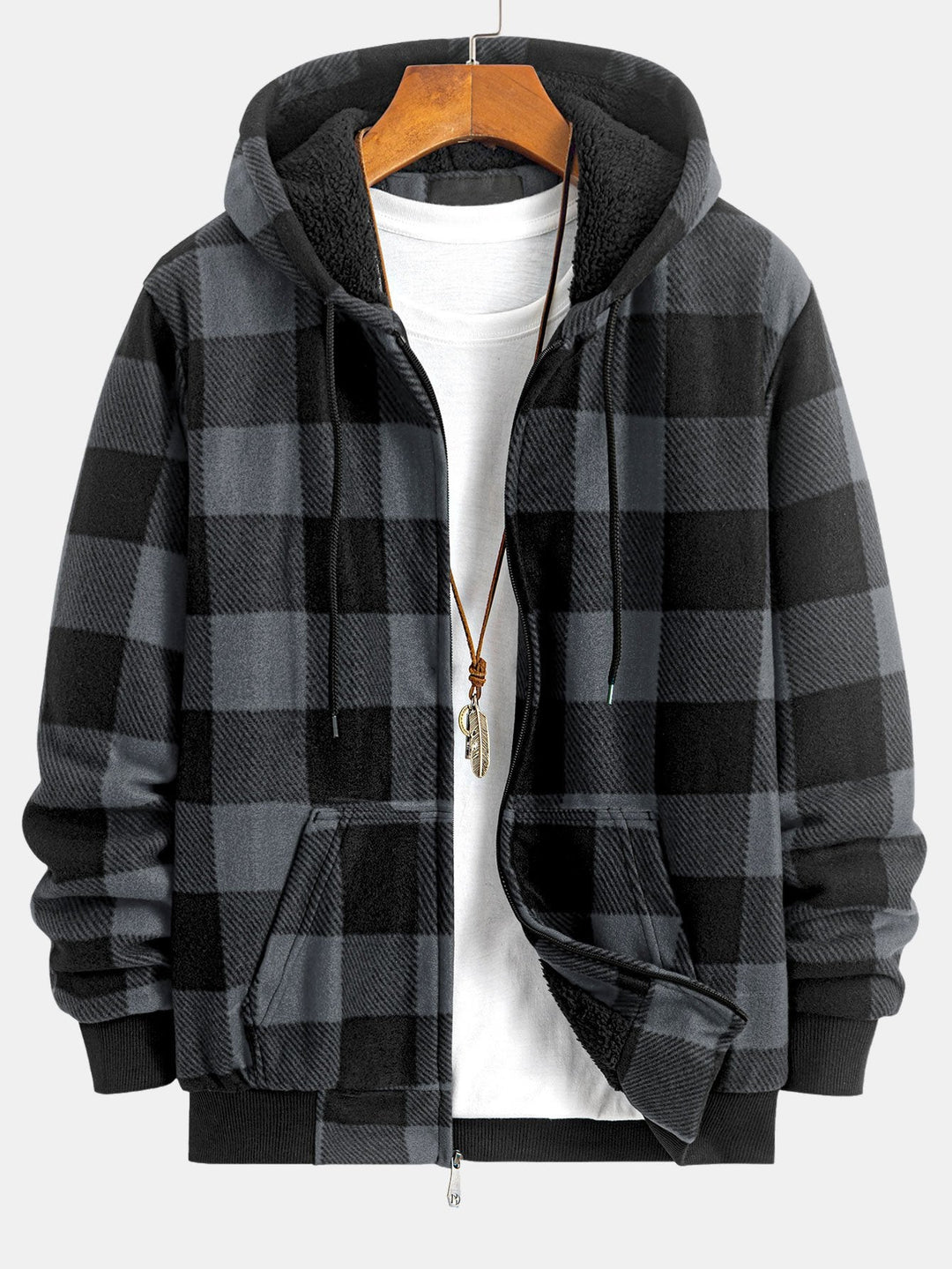 Teddy Fleece Gevoerde Flanellen Ruit Hoodie