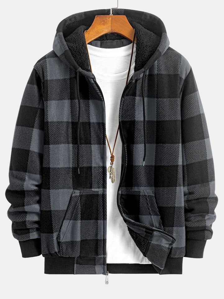Teddy Fleece Gevoerde Flanellen Ruit Hoodie