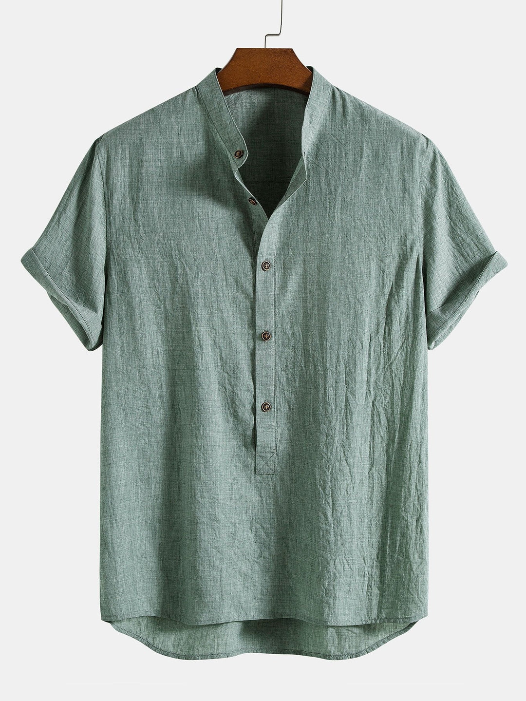 Korte Mouw Half Knop Vlieg Henley Kraag Shirt & Rechte Pijpen Linnen Broek