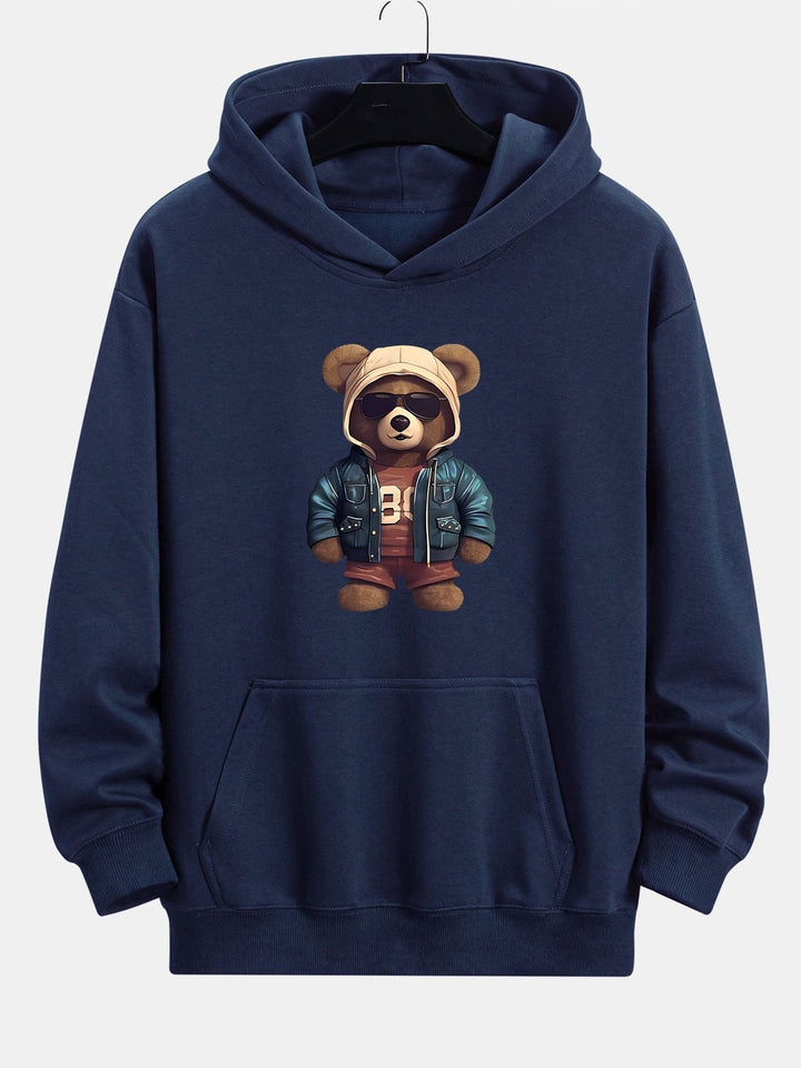 Bear In Leather Jacket Print Relax Fit Hoodie & Straight Leg Corduroy Pants