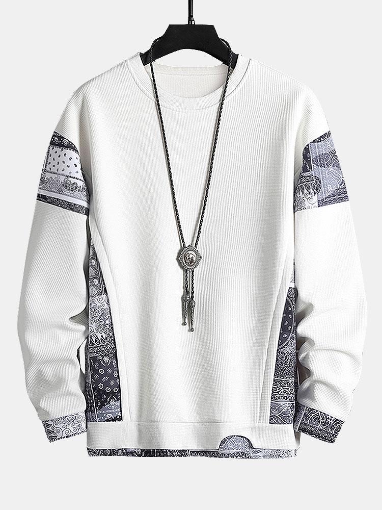 Paisley Print Paneel Waffle Sweatshirt