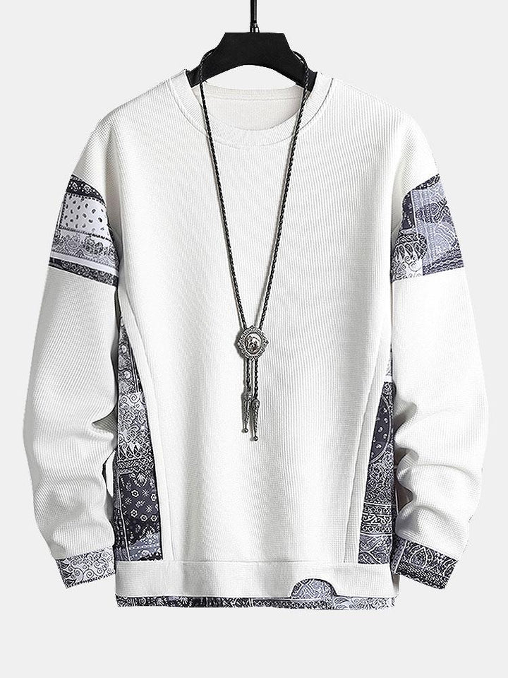 Paisley Print Paneel Waffle Sweatshirt