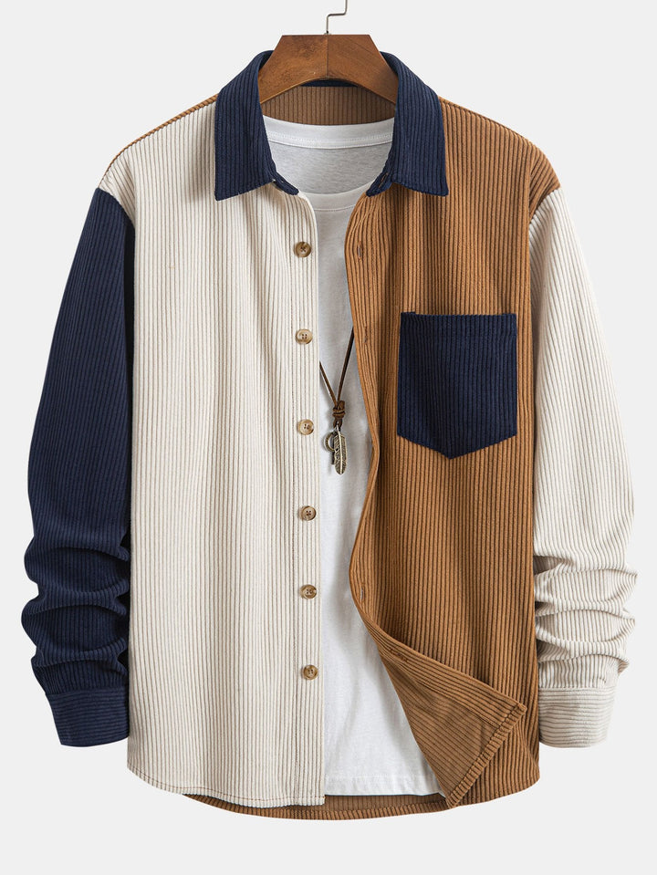 Corduroy Patchwork Shirt & Rechte Pijpen Corduroy Broek