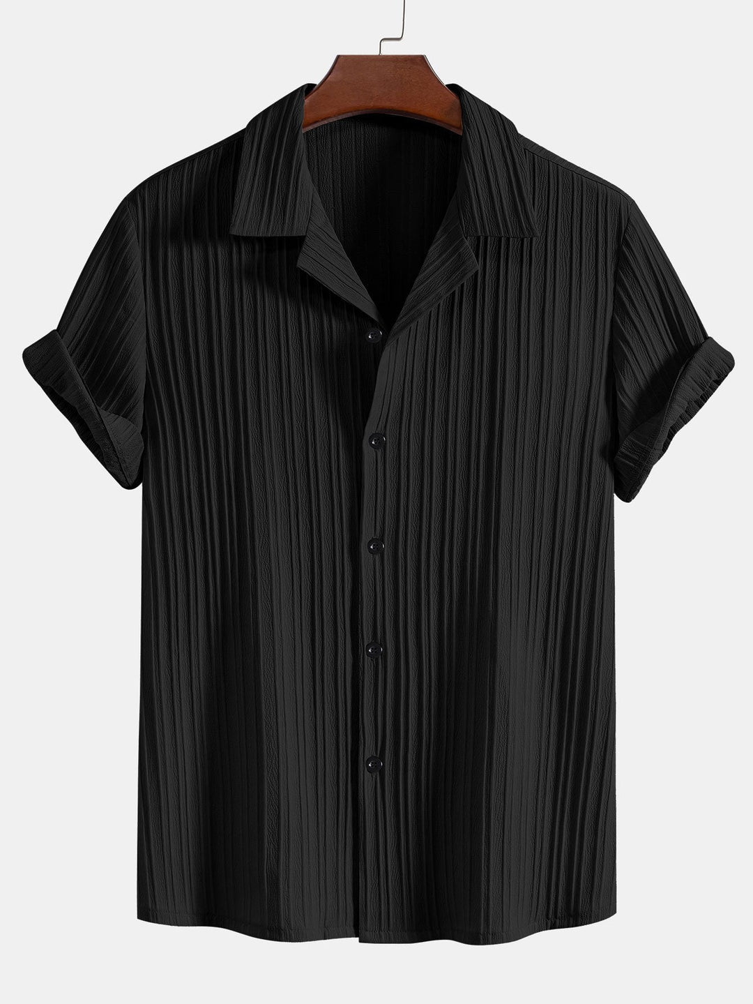 Striped Jacquard Cuban Collar Shirt & Straight Linen Pants