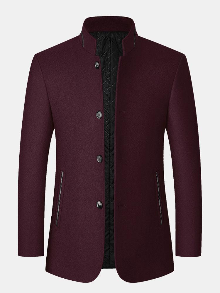 Staande Kraag Wol Gemengde Blazer