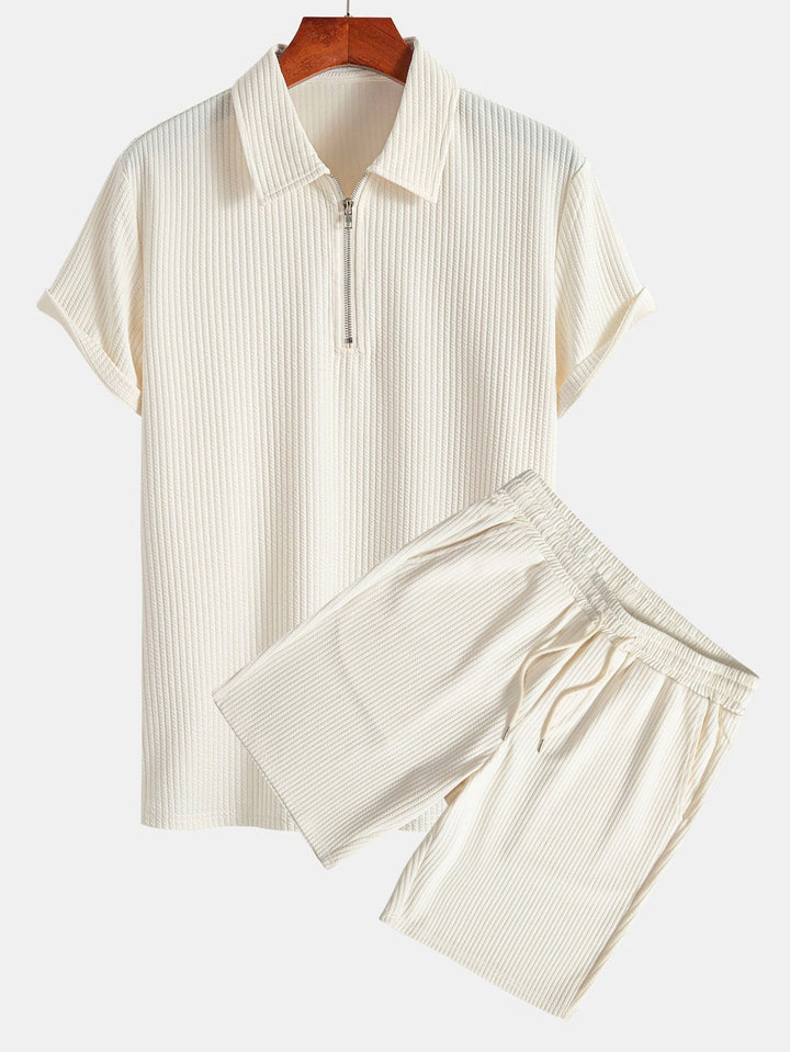 Muscle Fit Ribbed Half Zip Polo Shirt & Shorts