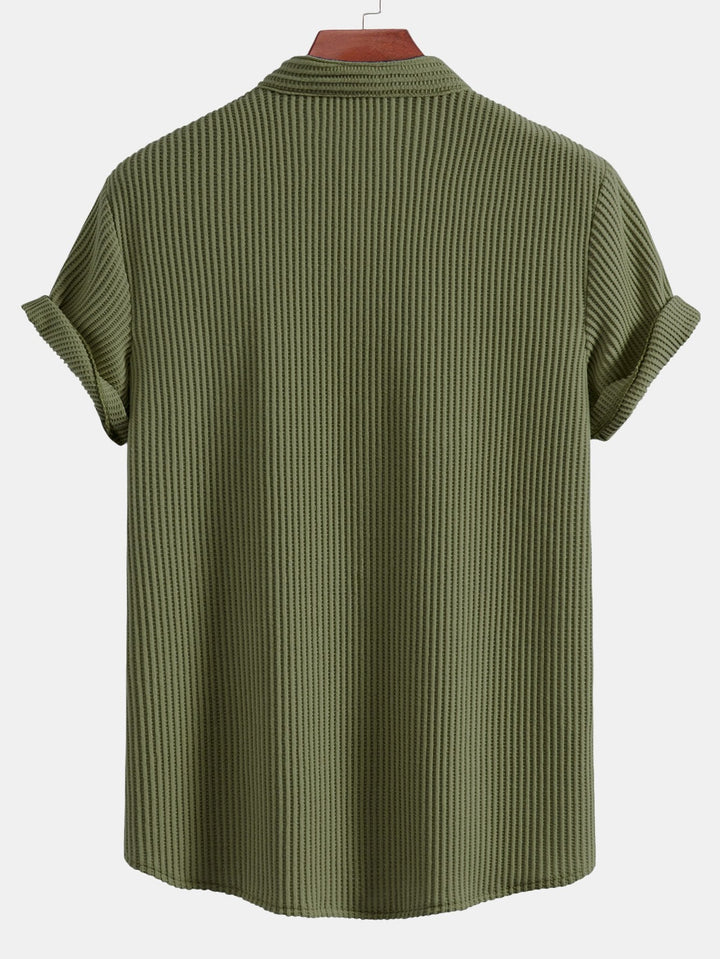 Wafel Stand Kraag Shirt & Trekkoord Wafel Shorts