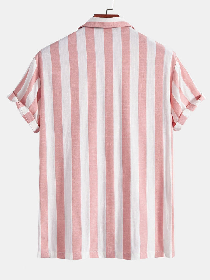 Gestreepte Cubaanse Kraag Shirt & Rechte Linnen Broek