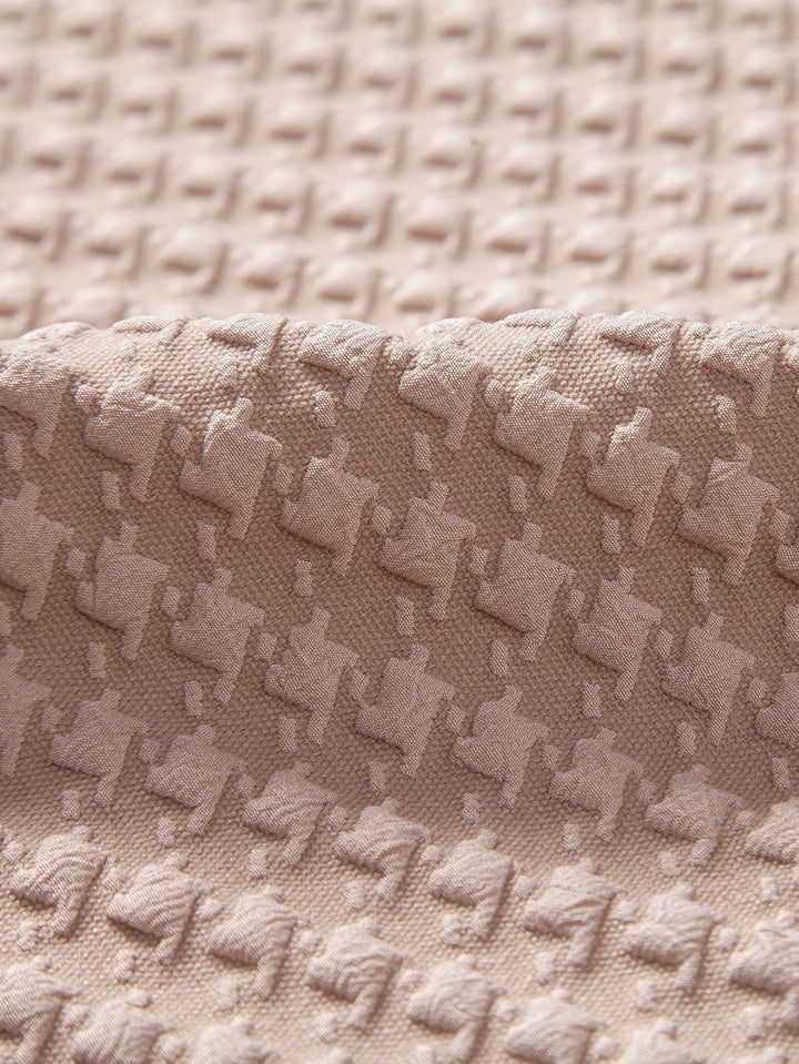 Houndstooth Jacquard Cubaanse Shirt & Rechte Linnen Broek