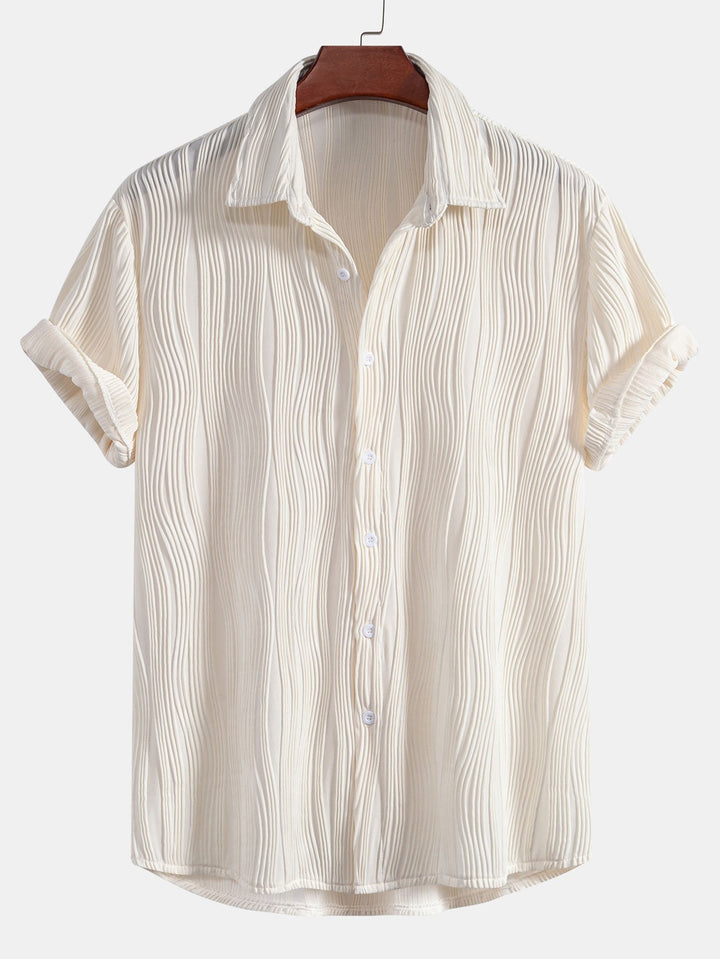 Wavy Texture Button-Up Shirt & Shorts