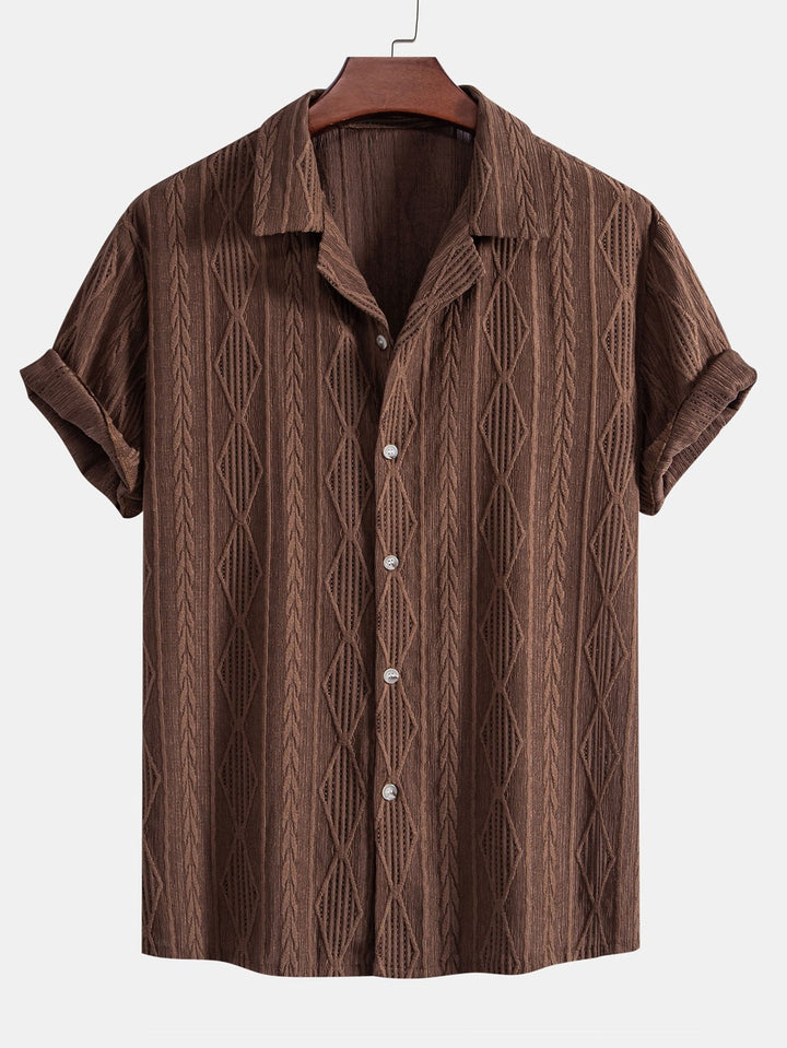 Geometrisch Jacquard Cubaanse Shirt & Linnen Katoen Mix Shorts