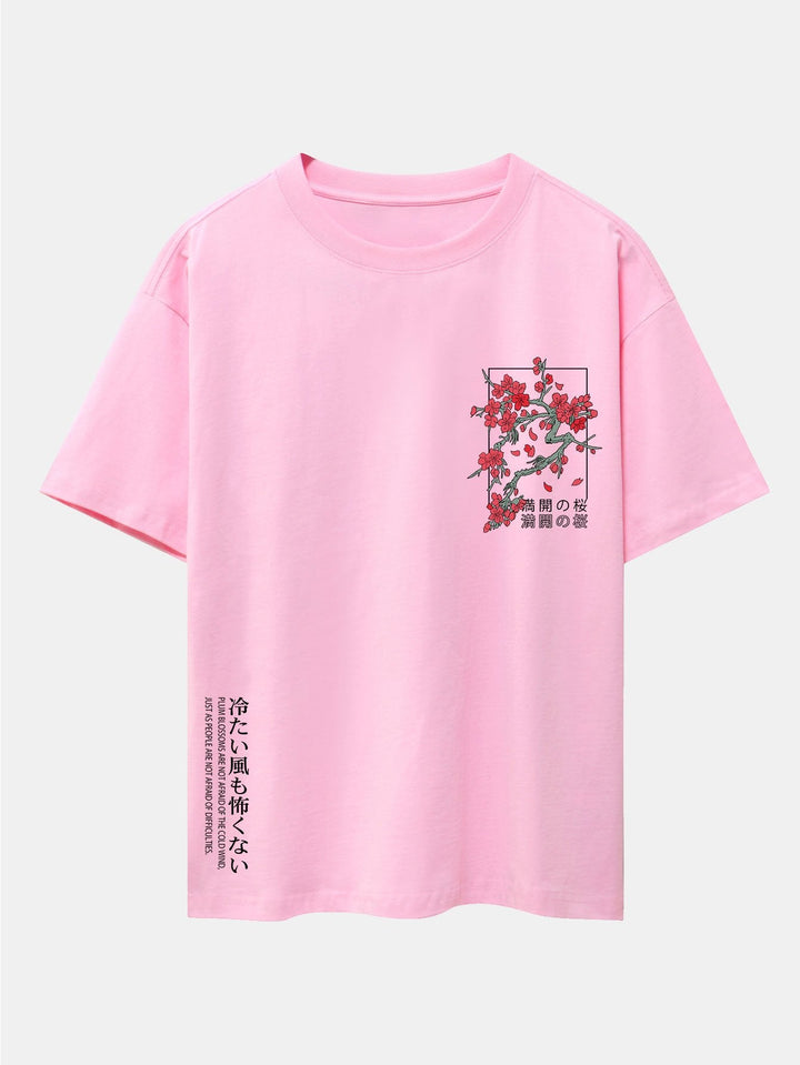 Kersenbloesem Slogan Print Drop Shoulder Oversized T-Shirt