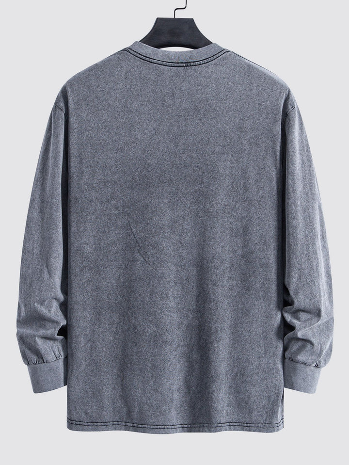 Relax Fit Lange Mouw Gewassen Versleten T-Shirt