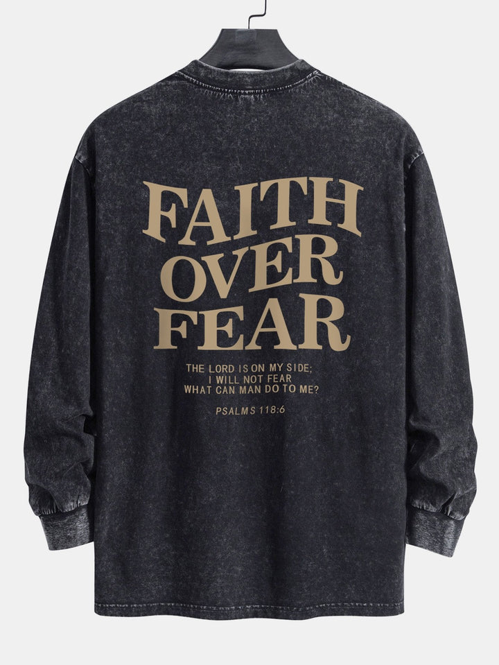 Faith Over Fear Print Relax Fit Gewassen Versleten T-Shirt & Trekkoord Corduroy Cargo Jogger Broek