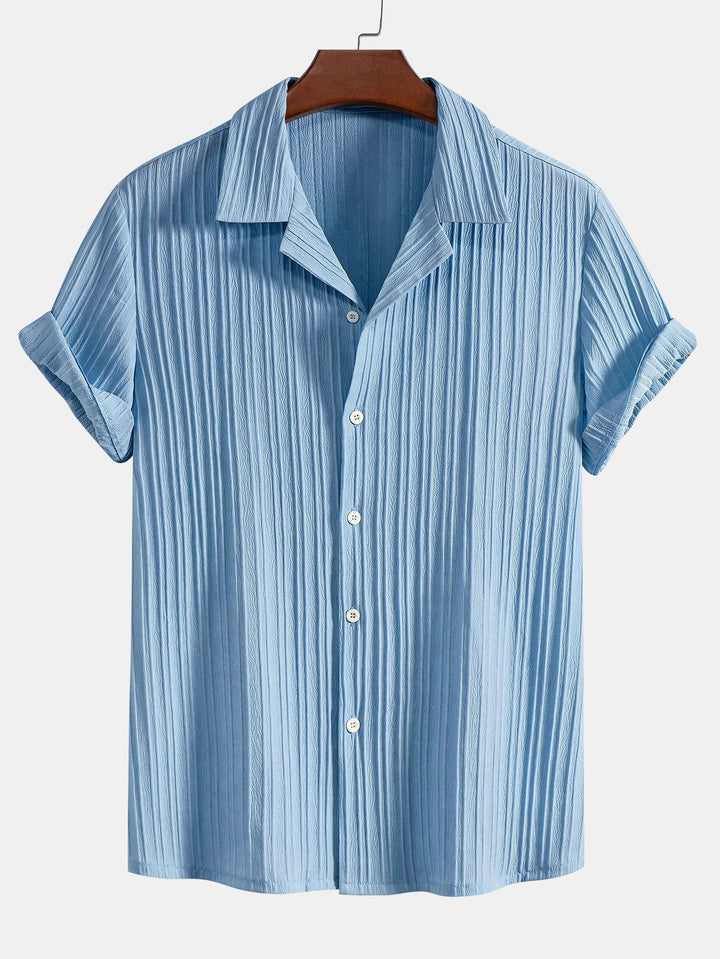 Striped Jacquard Cuban Collar Shirt & Straight Linen Pants