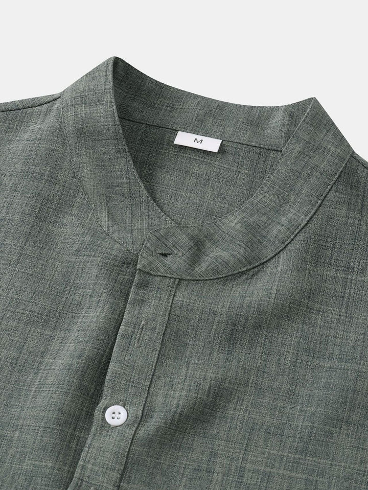 Korte Mouwen Linnen Look Henley Shirt