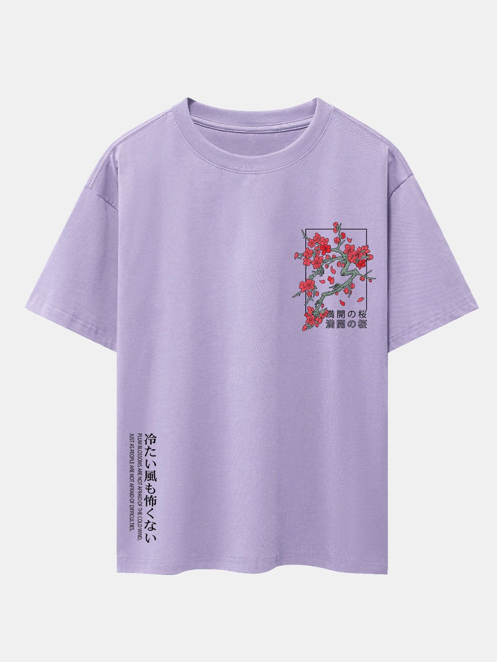 Kersenbloesem Slogan Print Drop Shoulder Oversized T-Shirt