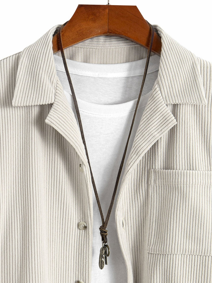 Lange Mouwen Corduroy Cubaanse Kraag Shirt