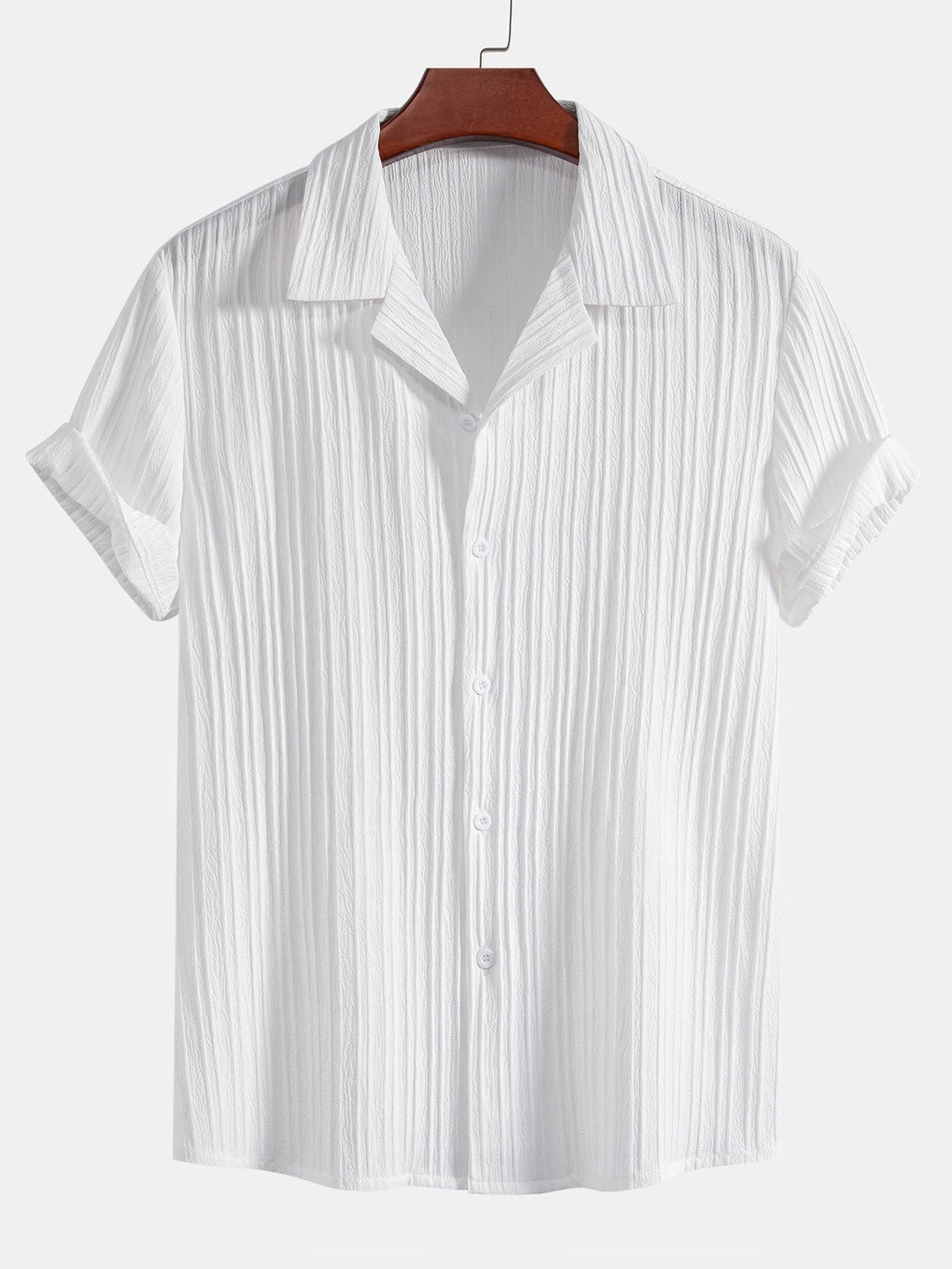 Striped Jacquard Cuban Collar Shirt & Straight Linen Pants