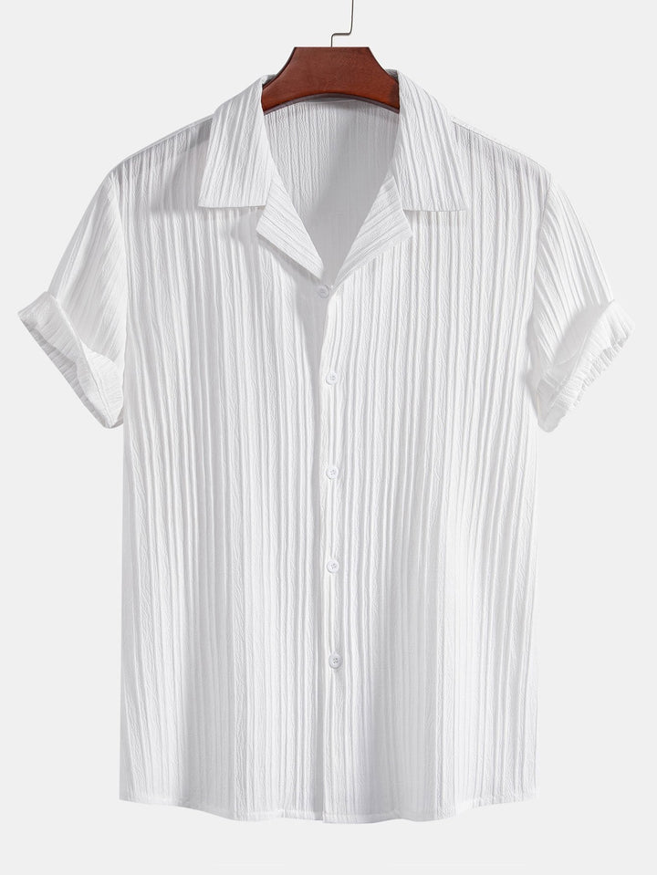 Striped Jacquard Cuban Collar Shirt & Straight Linen Pants