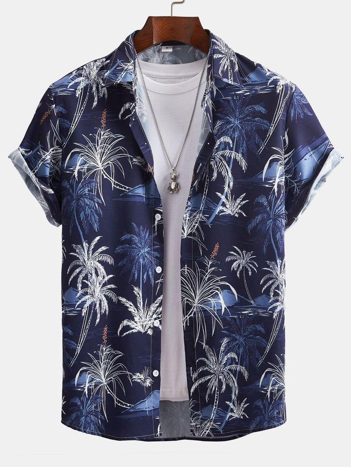 Palmboomprint Overhemd met Knopen & Zwemshorts